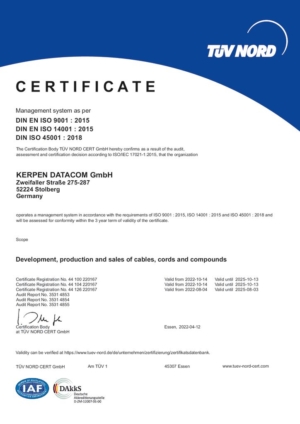 Titelseite: Certificate TÜV Nord -  DIN EN ISO 9001, 14001 & 45001