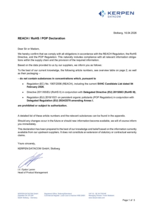 Titelseite: General RoHS REACh declaration for fiber-optic cables and systems 2026