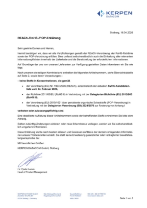 Titelseite: Allgemeine RoHS REACh Erklärung für Lichtwellenleiterkabel und -systeme 2026